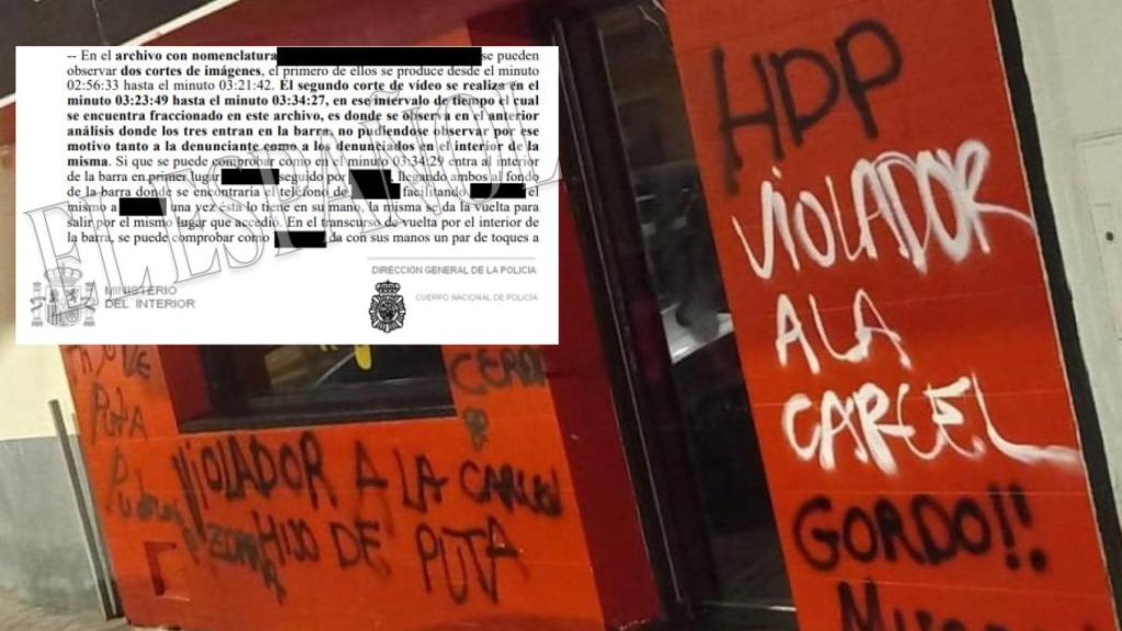 La fachada del bar y el atestado policial que reconoce los vacíos en la grabación.