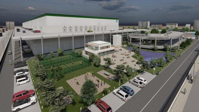 Recreación de E-hub Prologis Park BCN, el proyecto para los terrenos de Nissan de la Zona Franca de Barcelona.