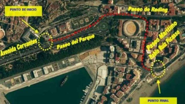 Imagen del trazado previsto para el carril bici entre el Centro y el paseo Picasso, en Málaga.