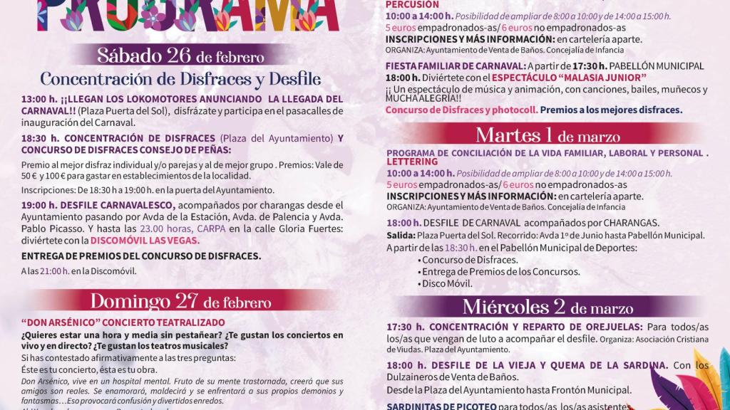 Horarios del Carnaval de Venta de Baños