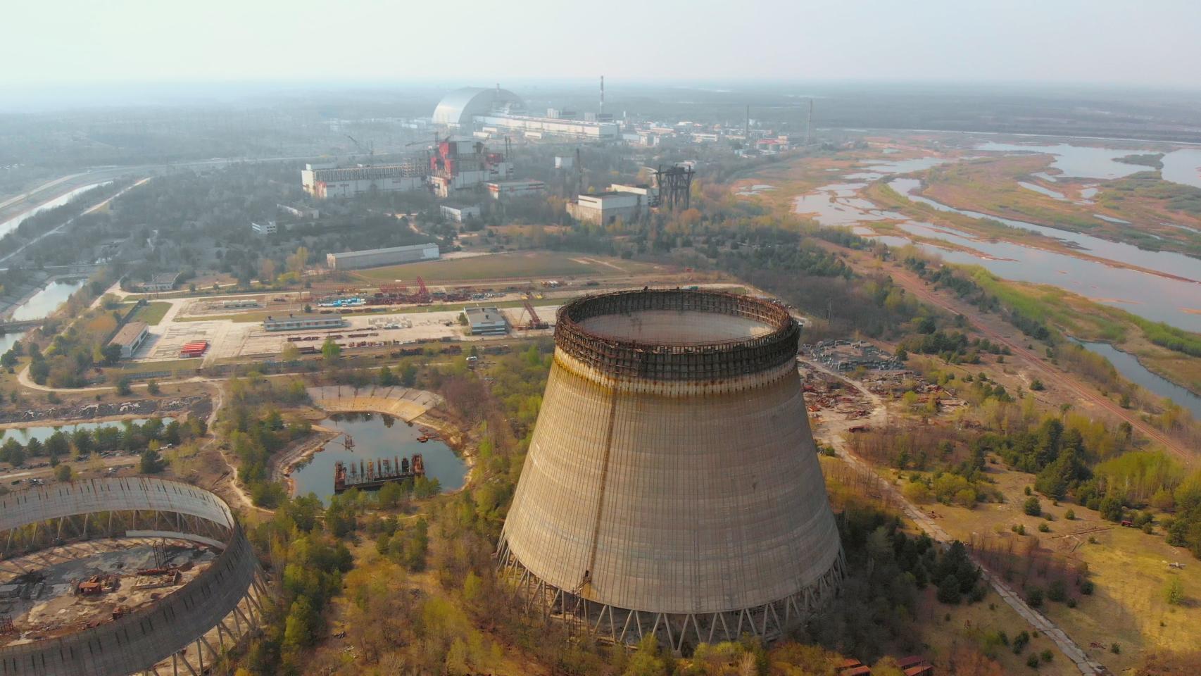 Vista aérea de la central nuclear de Chernóbil