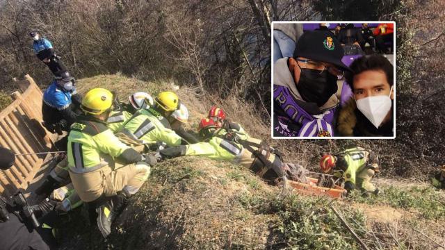 Jorge y su padre Javier y una imagen del rescate del lunes