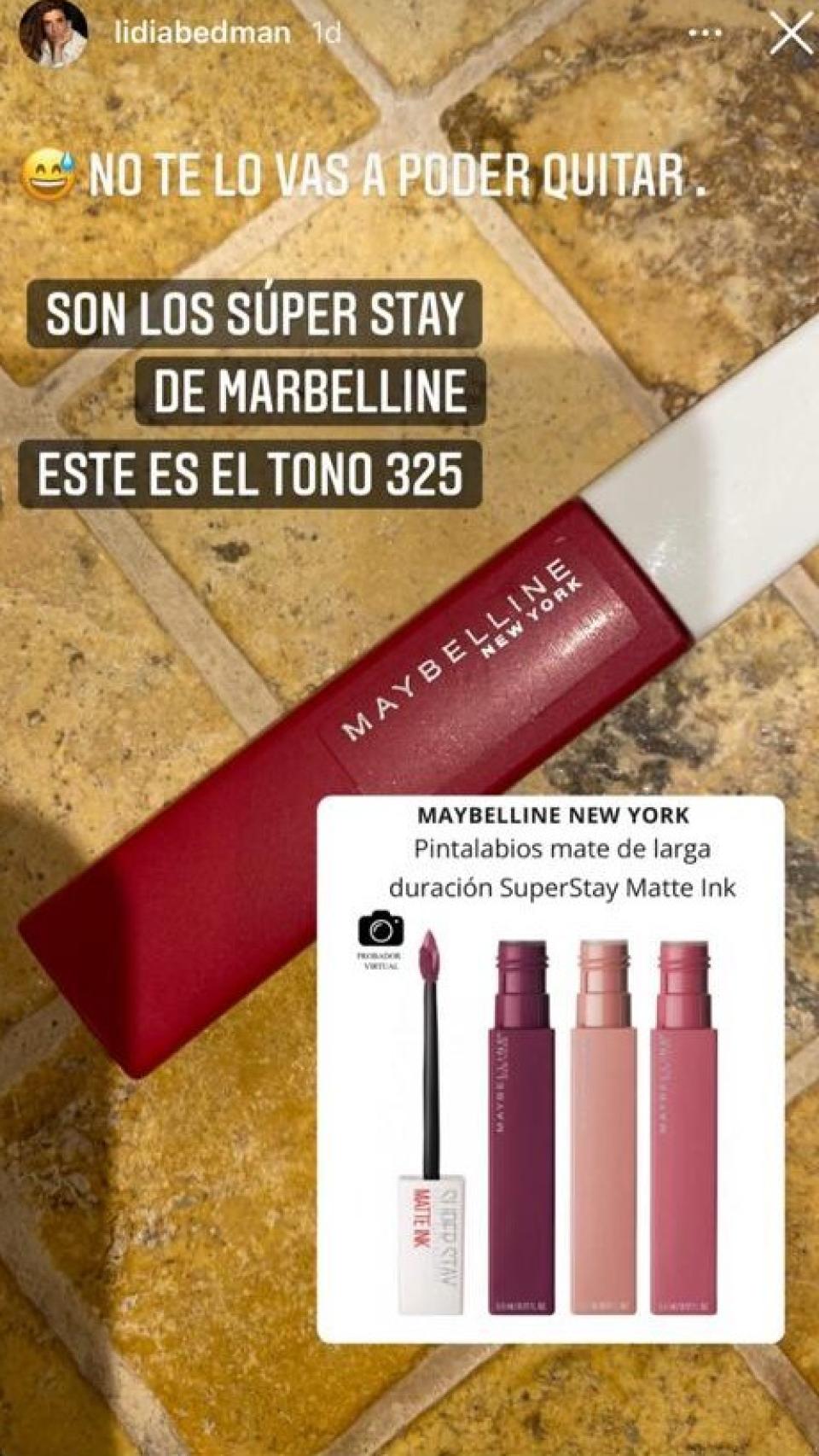 Lidia Bedman ha compartido en sus 'stories' el color que ha  lucido en sus labios.
