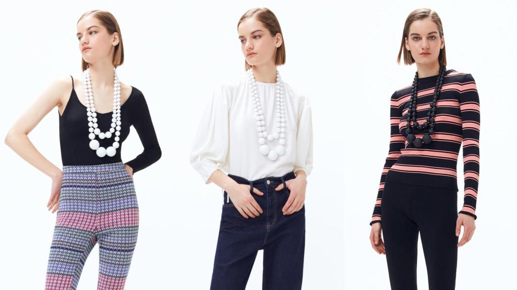 Algunas de las modelos de Sfera con los maxi collares de falsas perlas.