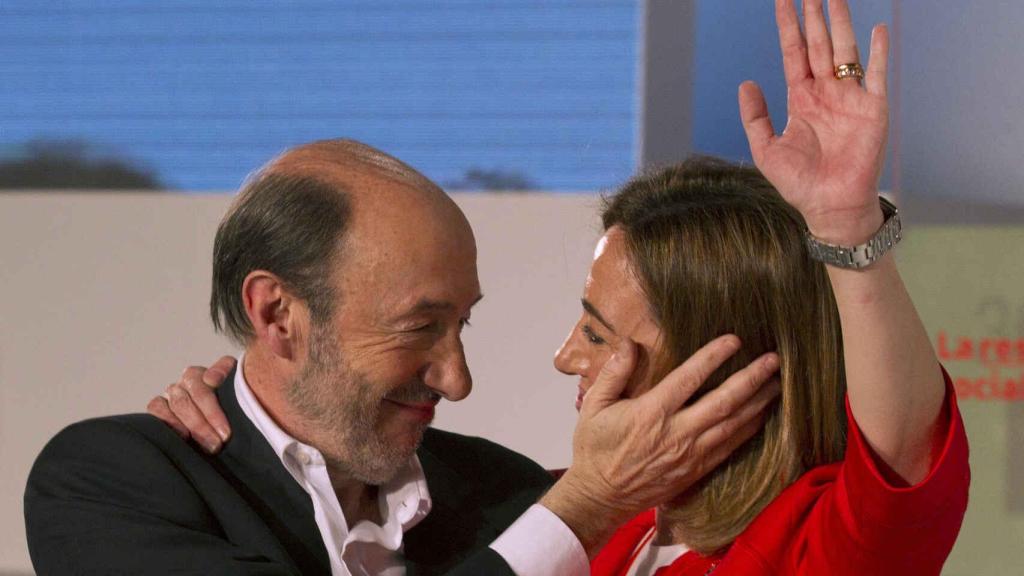 Alfredo Pérez Rubalcaba y Carme Chacón, tras el congreso de Sevilla.