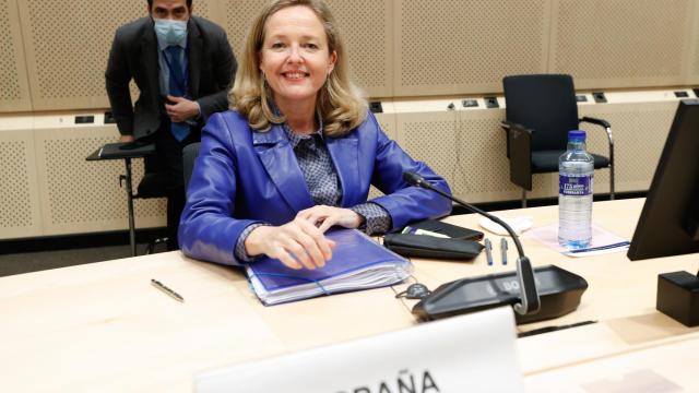 La vicepresidenta primera, Nadia Calviño, durante una reunión del Eurogrupo