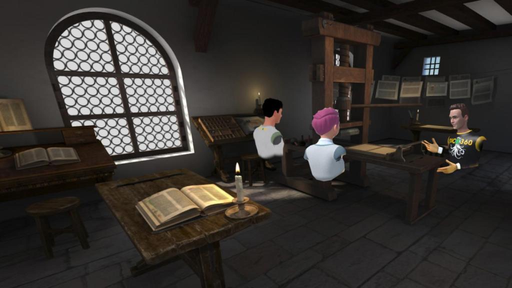 Alumnos en una clase inmersiva en la plataforma de Educa360 sobre el origen de la imprenta.