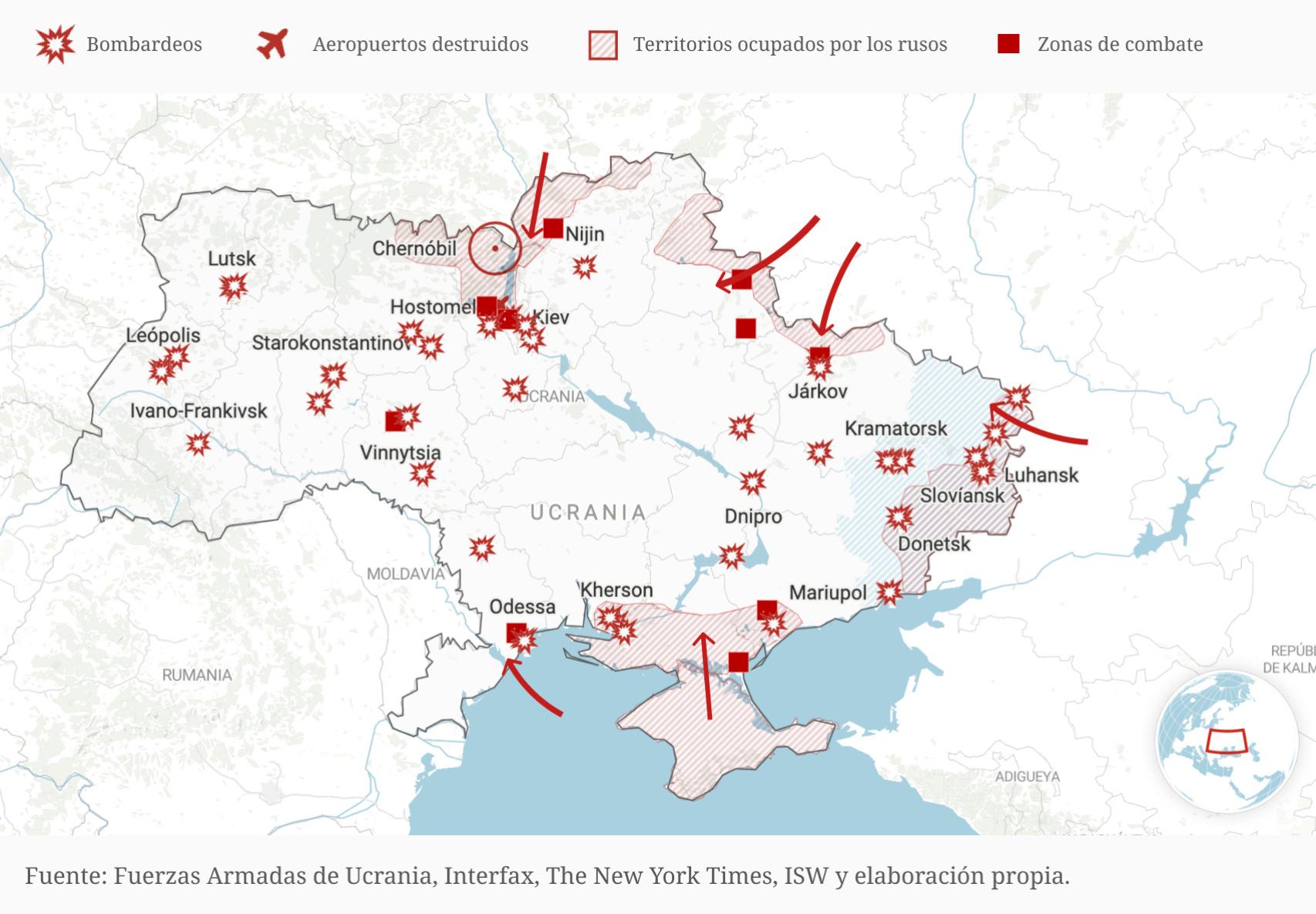 Mapa de los avances de las tropas rusas.