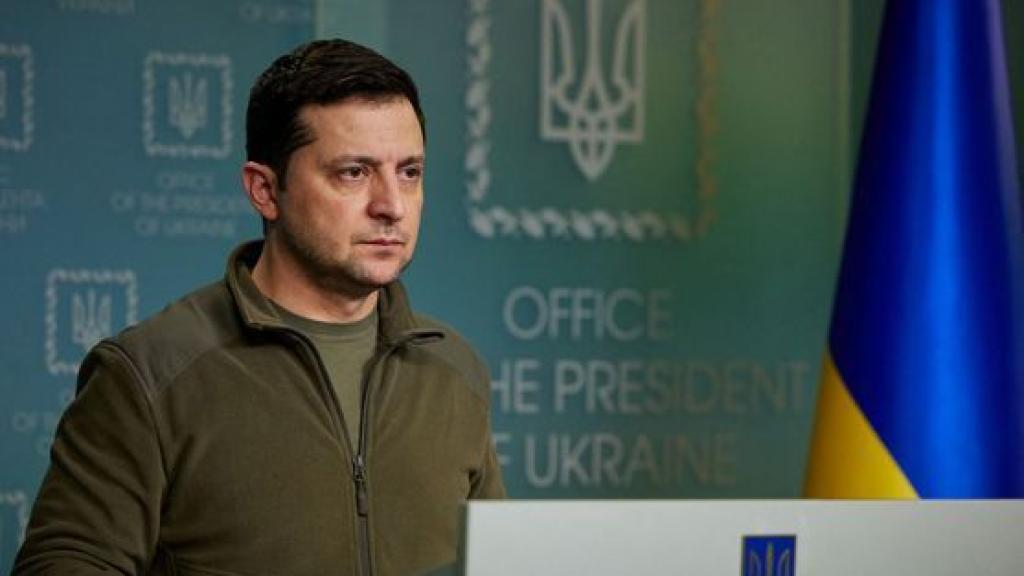 El presidente ucraniano, Volodimir Zelenski, en una transmisión durante la guerra.