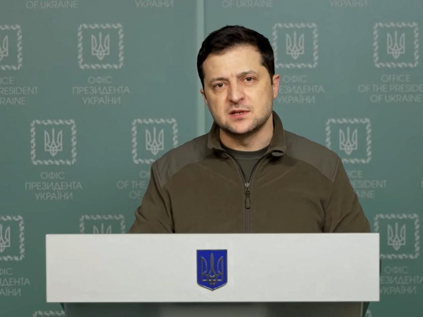 El presidente de Ucrania, Volodimir Zelenski, durante un mensaje a la nación.