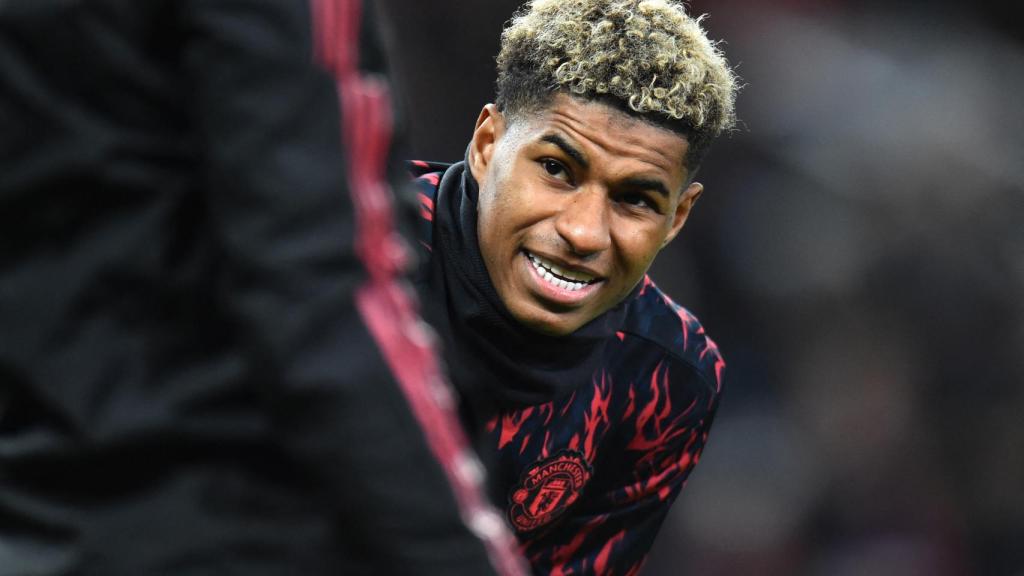 Marcus Rashford durante un calentamiento del Manchester United