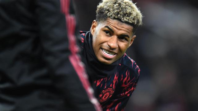 Marcus Rashford durante un calentamiento del Manchester United