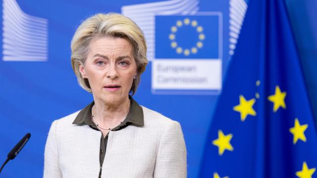 Ursula von der Leyen, durante la rueda de prensa en la que anunció el cierre de Sputnik y Russia Today