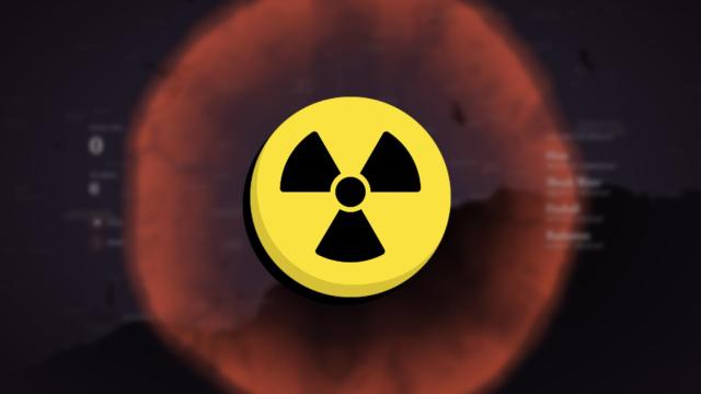 Fotomontaje con el simulador y un símbolo de radiación.