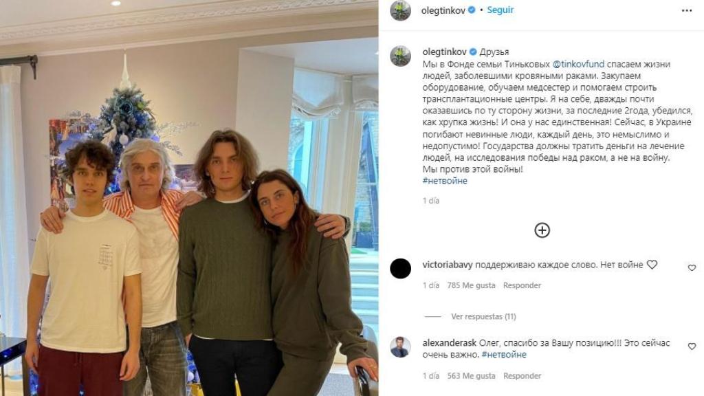 El post de instagram de Oleg Tinkov.