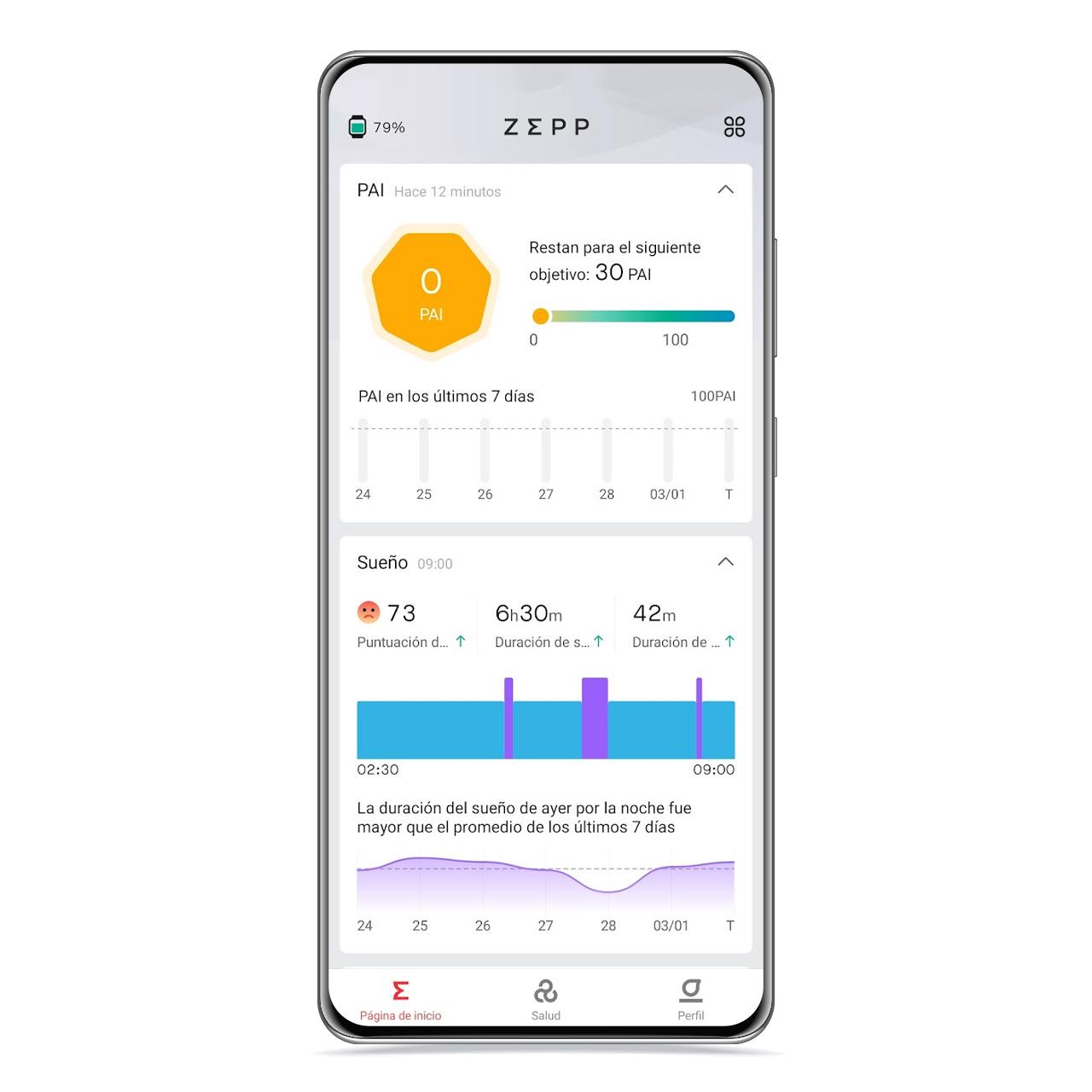 Pantalla de inicio Zepp