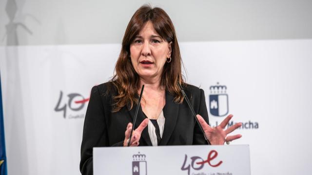 Blanca Fernández, consejera portavoz del Gobierno de Castilla-La Mancha, este miércoles en rueda de prensa