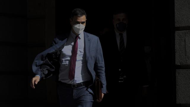 Pedro Sánchez, a la salida del hemiciclo del Congreso de los Diputados.