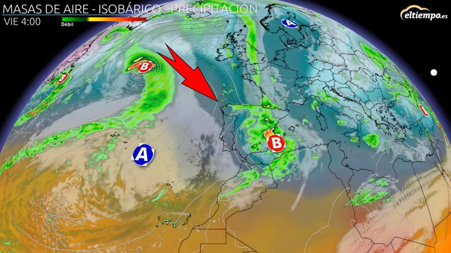 La borrasca mediterránea formada por el paso del frente frío. Eltiempo.es.