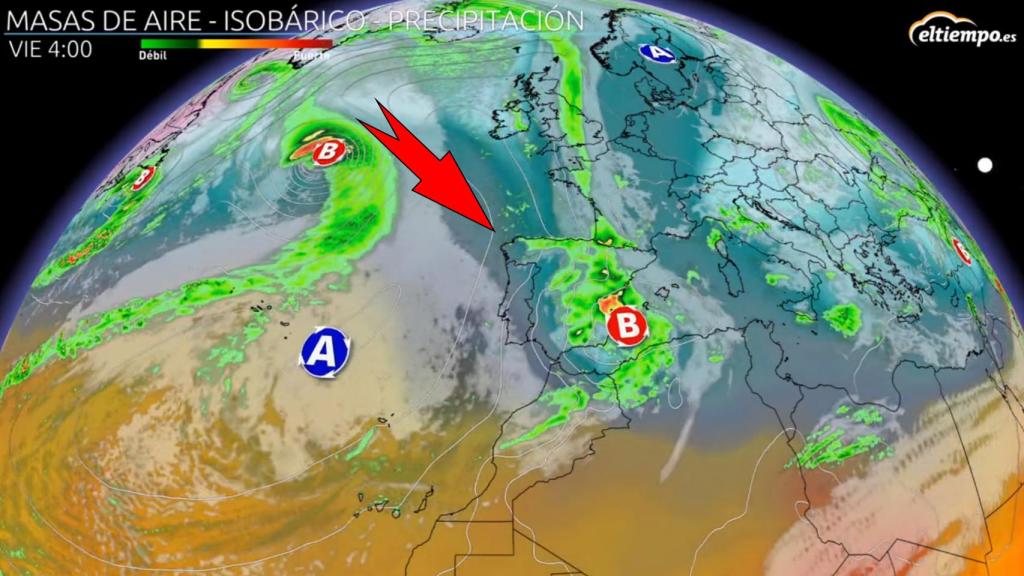 La borrasca mediterránea formada por el paso del frente frío. Eltiempo.es.