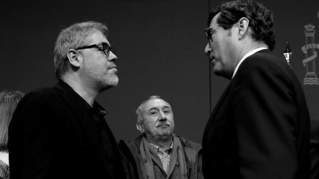 Unai Sordo, Pepe Álvarez y Antonio Garamendi.