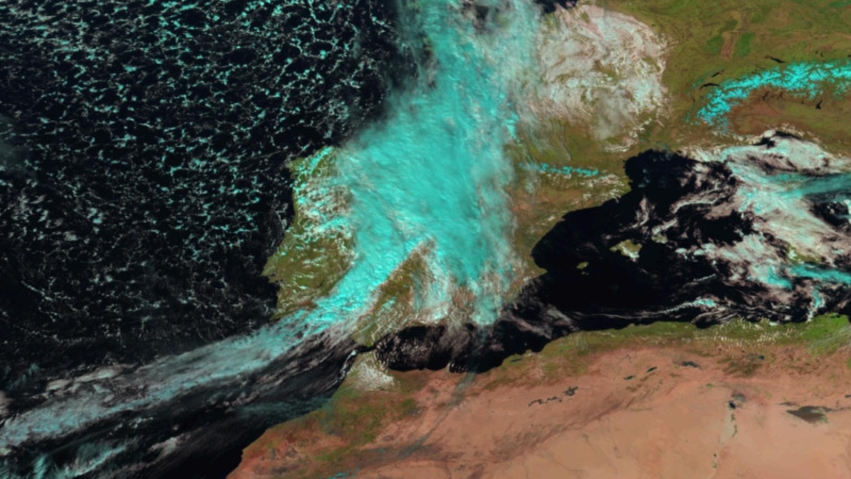 Situación de la borrasca a mediodía del jueves, según AEMET.
