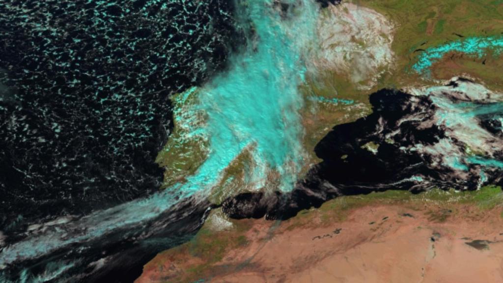 Situación de la borrasca a mediodía del jueves, según AEMET.