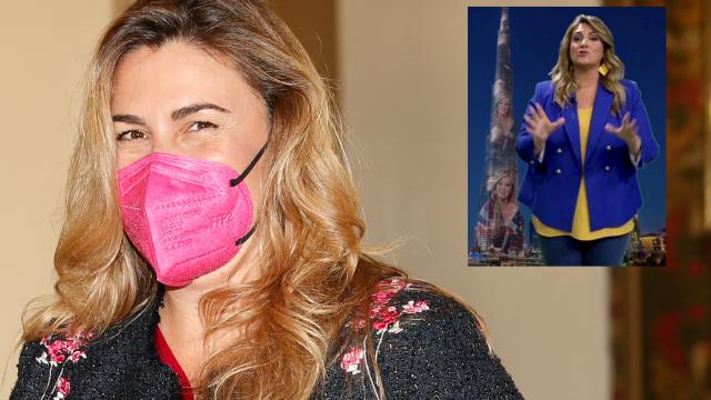 Carlota Corredera en un montaje de EL ESPAÑOL junto al 'outfit' de apoyo que ha lucido este jueves 3 de marzo.