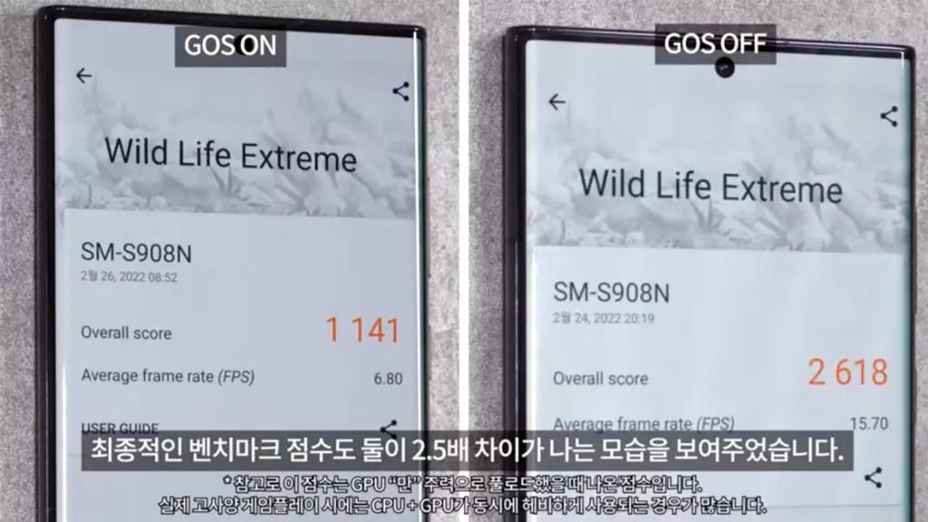 Samsung comparativa de rendimiento de apps con GOS