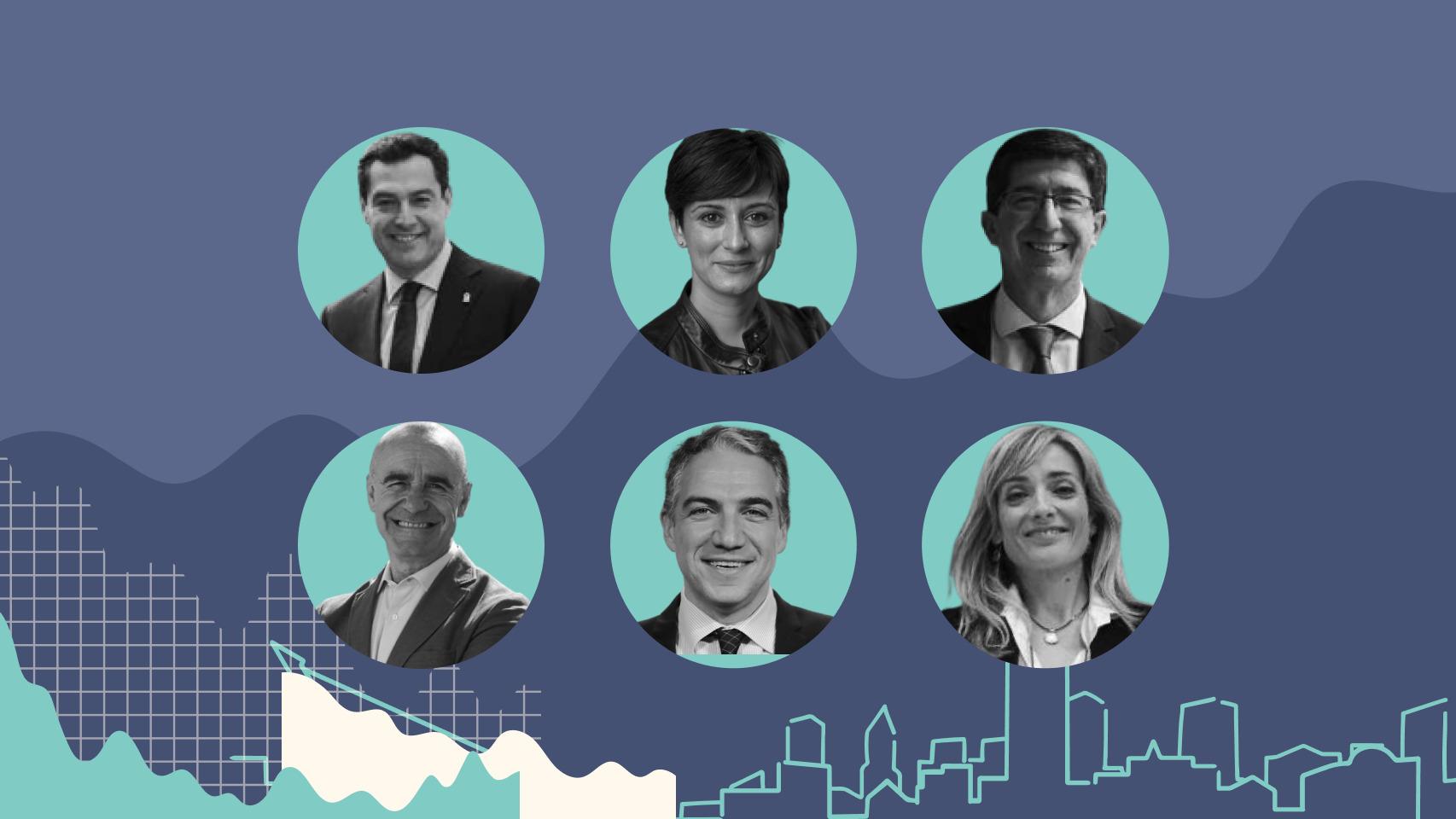 Juanma Moreno, Isabel Rodríguez, Juan Marín, Antonio Muñoz, Elías Bendodo y Carmen Castilla.