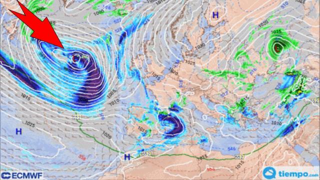 Masas húmedas impulsadas por el chorro polar hacia España. Meteored.