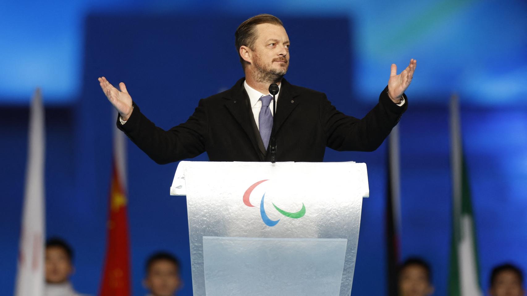 Andrew Parsons, presidente del Comité Paralímpico Internacional, durante su discurso