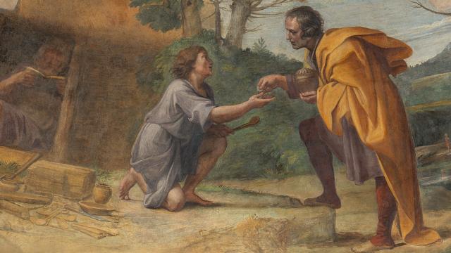 Annibale Carracci y Francesco Albani: 'San Diego de Alcalá recibiendo limosna', 1604-1605