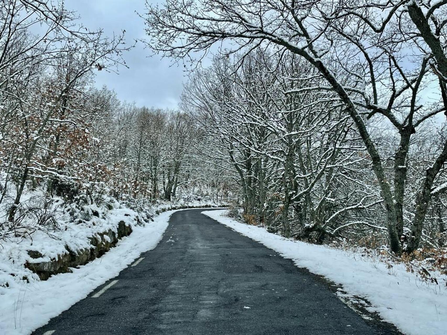 Imagen de una de las carreteras afectadas por el episodio de nieve en la provincia de Ávila.