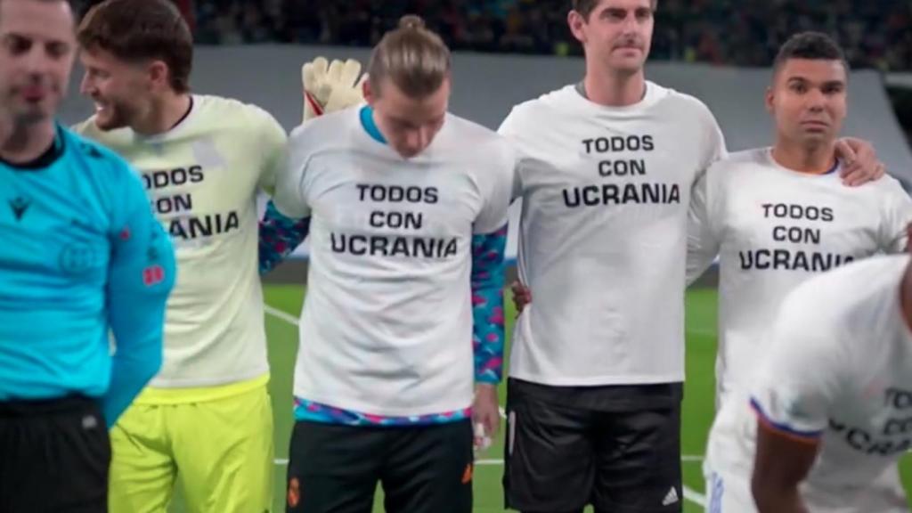 Andriy Lunin, emocionado en el homenaje a Ucrania