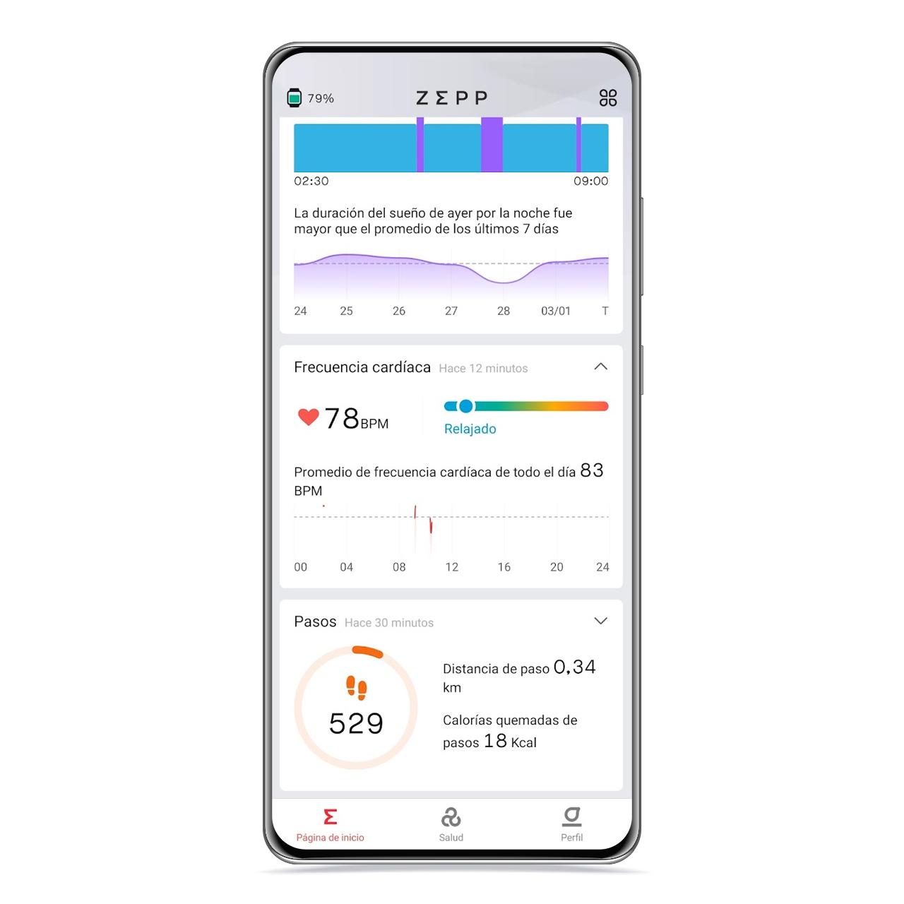 Datos cardiacos en Zepp