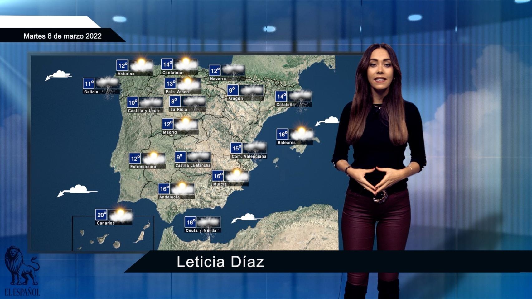 El tiempo para el martes 8 de marzo.