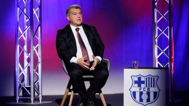 Joan Laporta, presidente del FC Barcelona, durante una entrevista con los medios del club