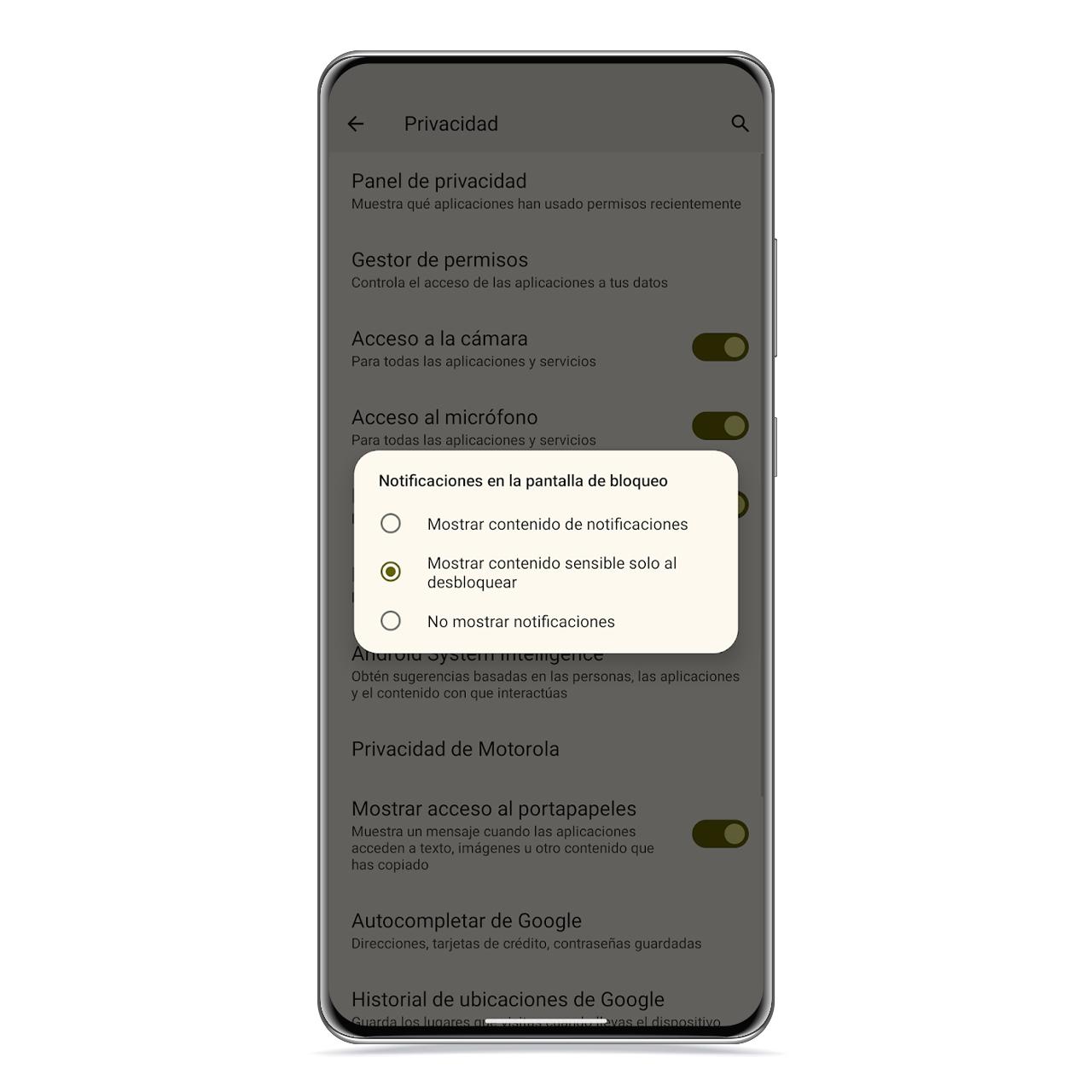 Privacidad pantalla de bloqueo en Android