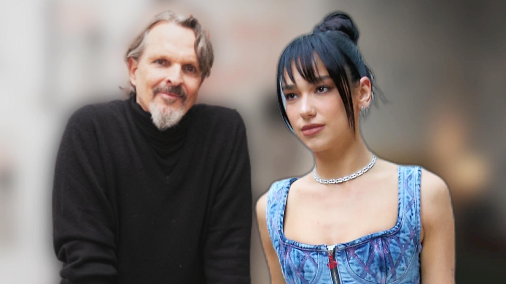 Miguel Bosé y Dua Lipa en un fotomontaje de Jaleos.
