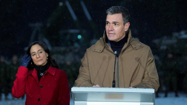 El presidente del Gobierno, Pedro Sánchez, durante su comparecencia desde Letonia.
