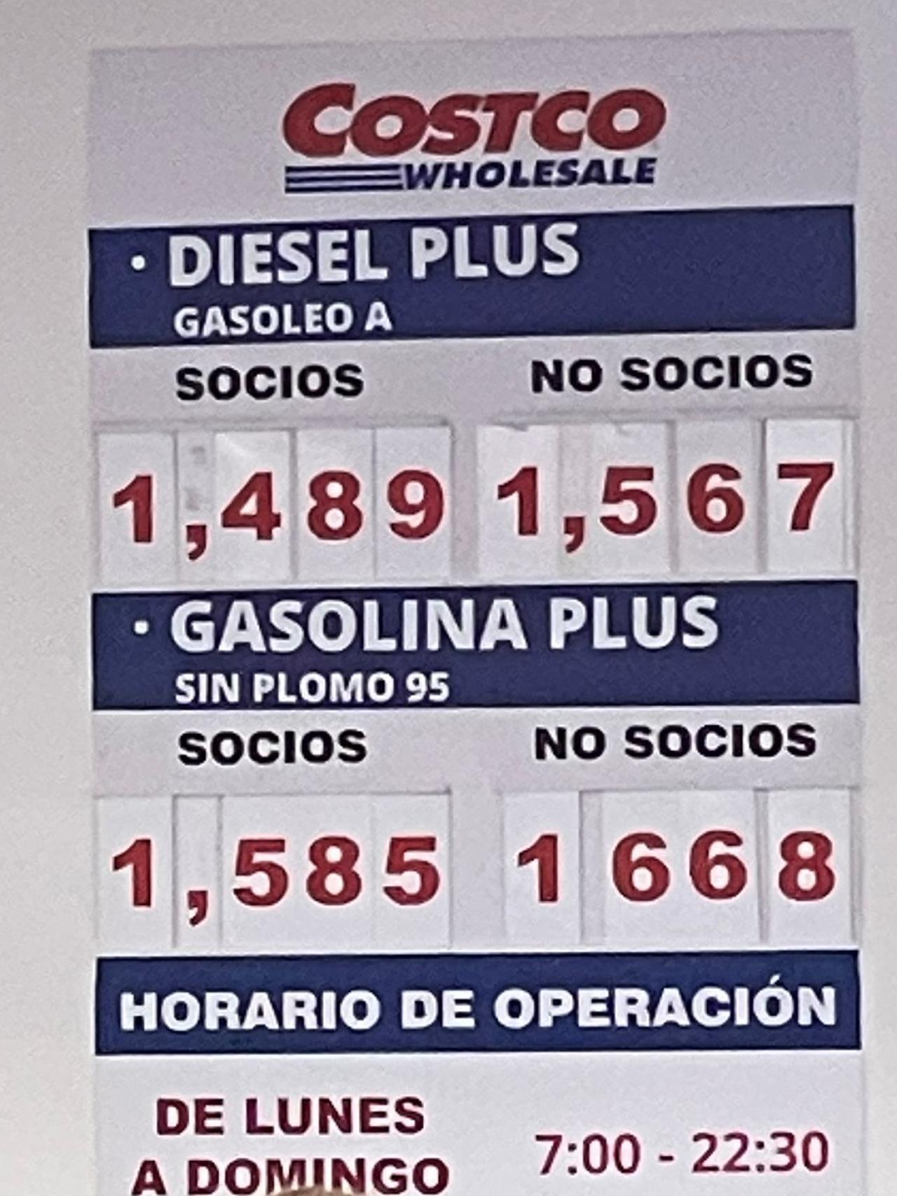 El precio de los carburante en Costco este miércoles, 9 de marzo.