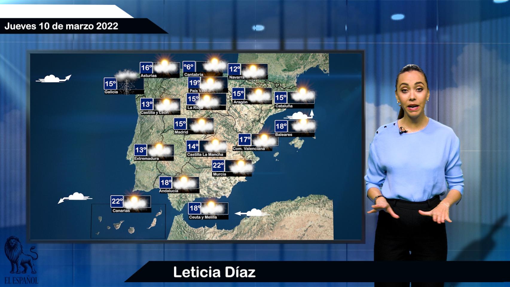 El tiempo para el jueves 10 de marzo.