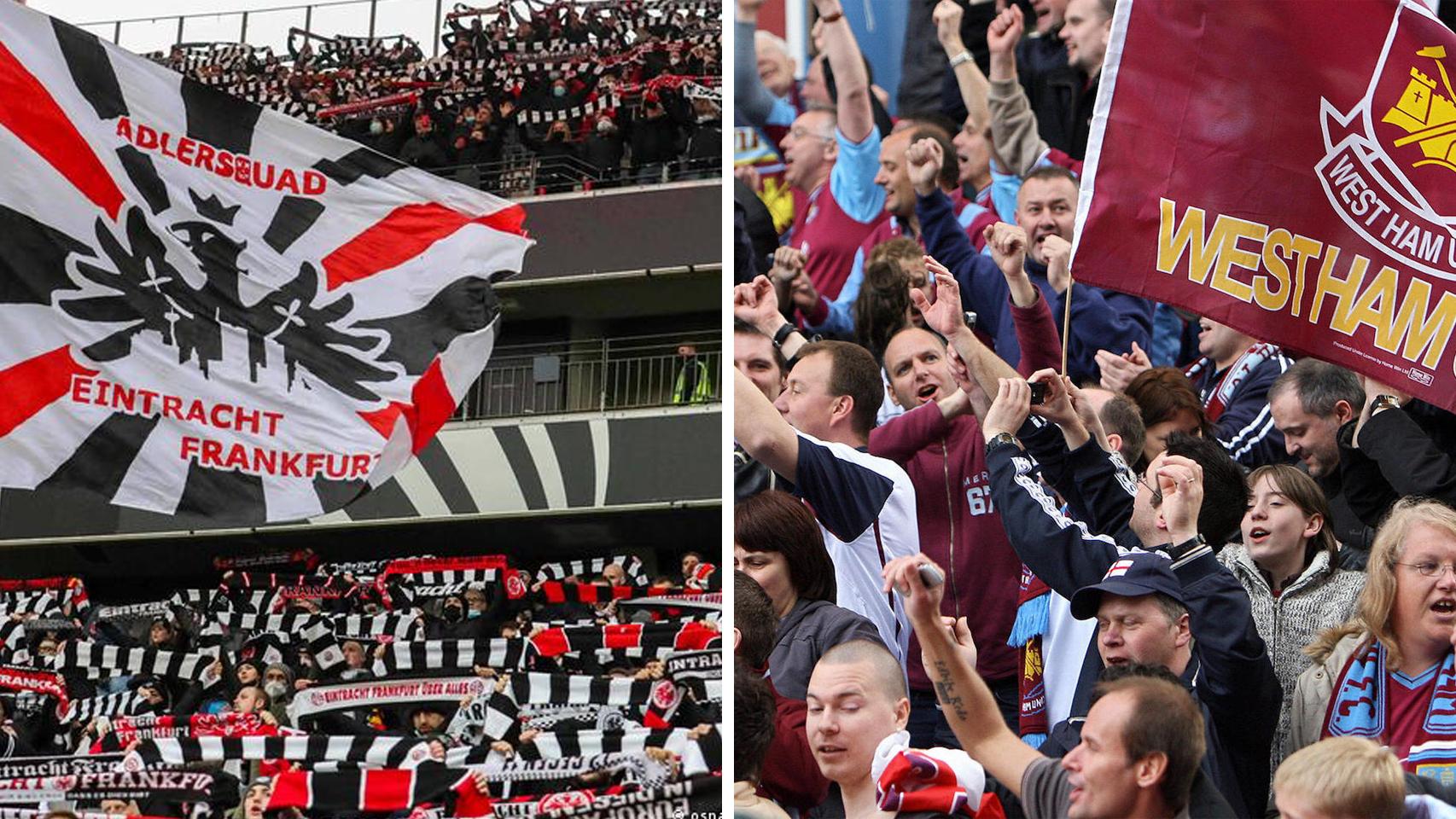 Ultras del Eintracht de Frankfurt y el West Ham, en un fotomontaje