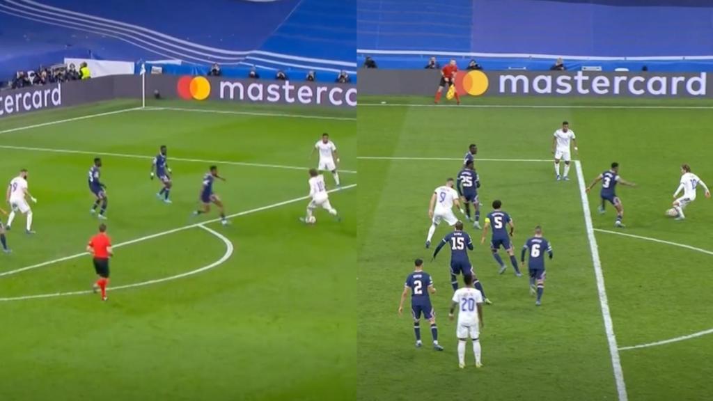 El pase de Luka Modric a Karim Benzema.