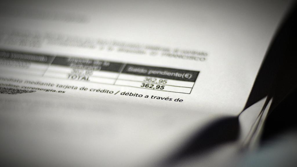 Detalle de una factura de la luz, que marca 362,95 euros.