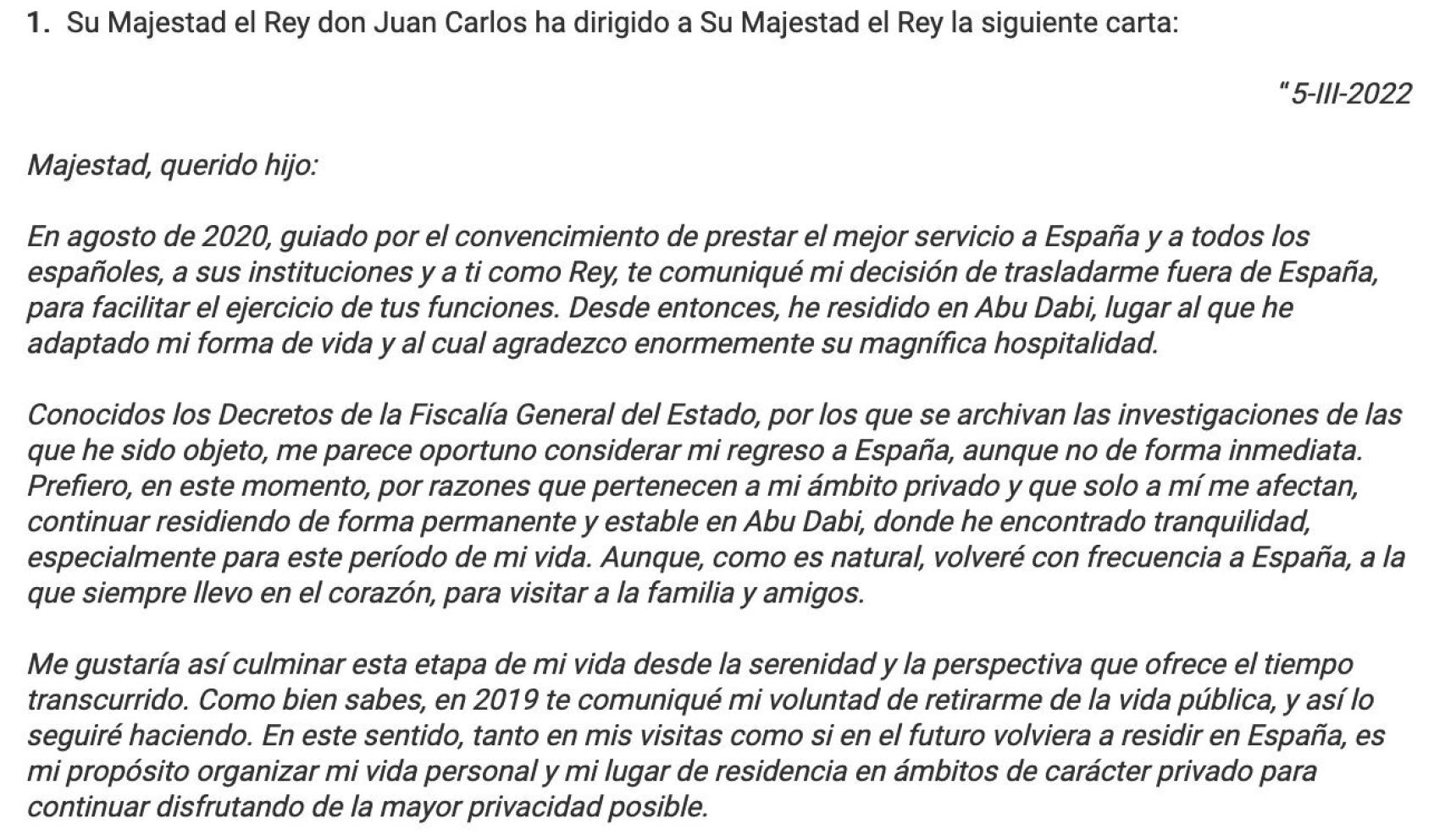 Comunicado de la Casa del Rey del pasado 7 de marzo.