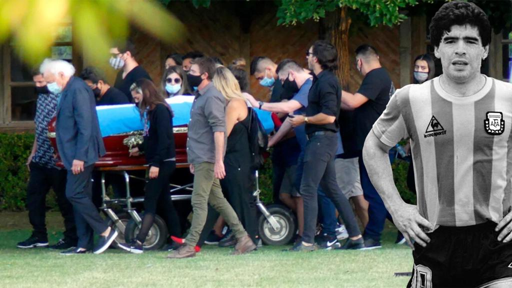 Fotomontaje de Diego Maradona y una imagen de su futuneral