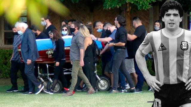 Fotomontaje de Diego Maradona y una imagen de su futuneral