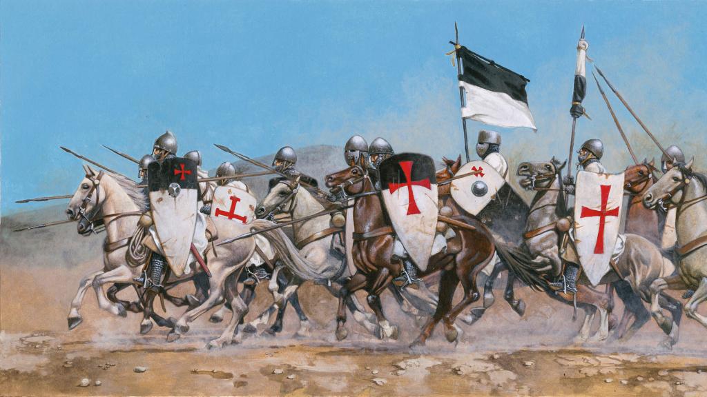 Ilustración realizada por Zvonimir Grbašić del escuadrón de mando templario. / Desperta Ferro Ediciones.